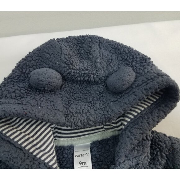 Carters Baby Boys Blue Fluffy Hooded Jacket 9M With Zipper & Pockets - Picture 4 of 8